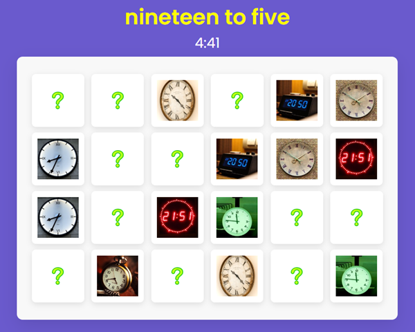 English for Beginners – Memory Game – Telling the Time in English